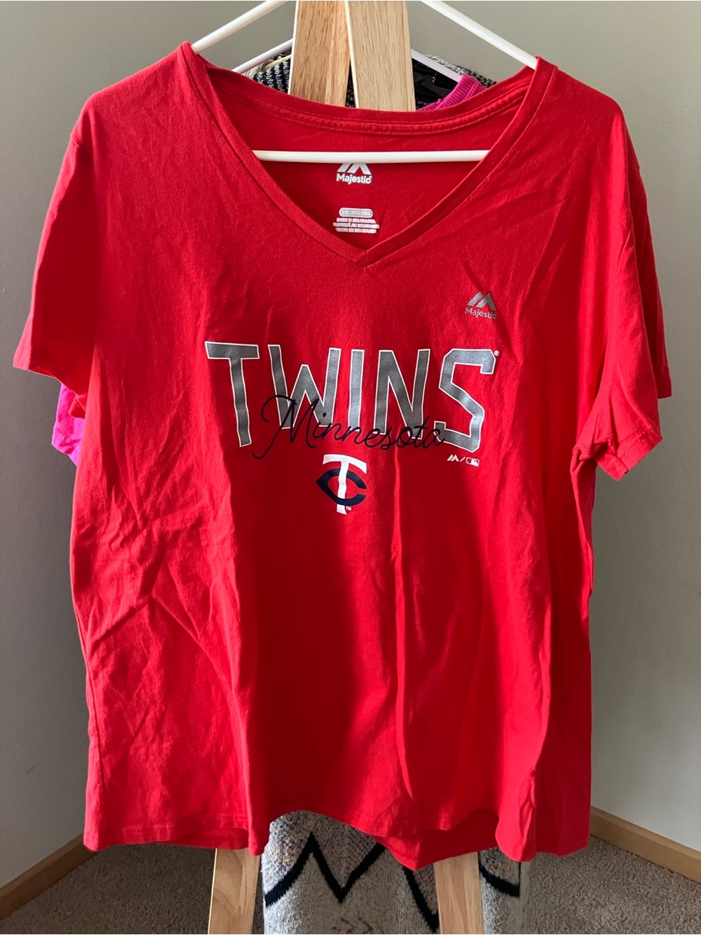 Majestic Red Minnesota Twins V-Neck Women’s Cut Tee